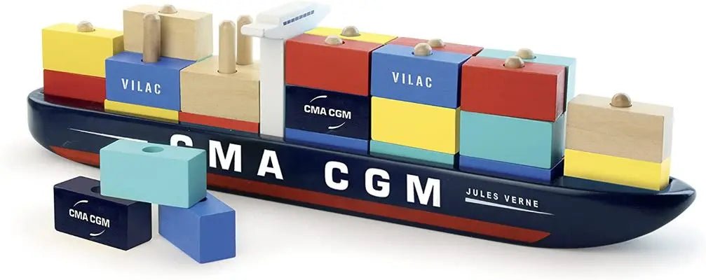 Porte-conteneurs Jules Verne, jouet en bois pour enfant – Image 3