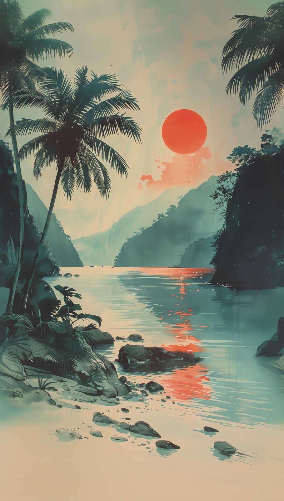 Papier peint panoramique coucher de soleil tropical Livingwalls Metropolitan Stories AS790165